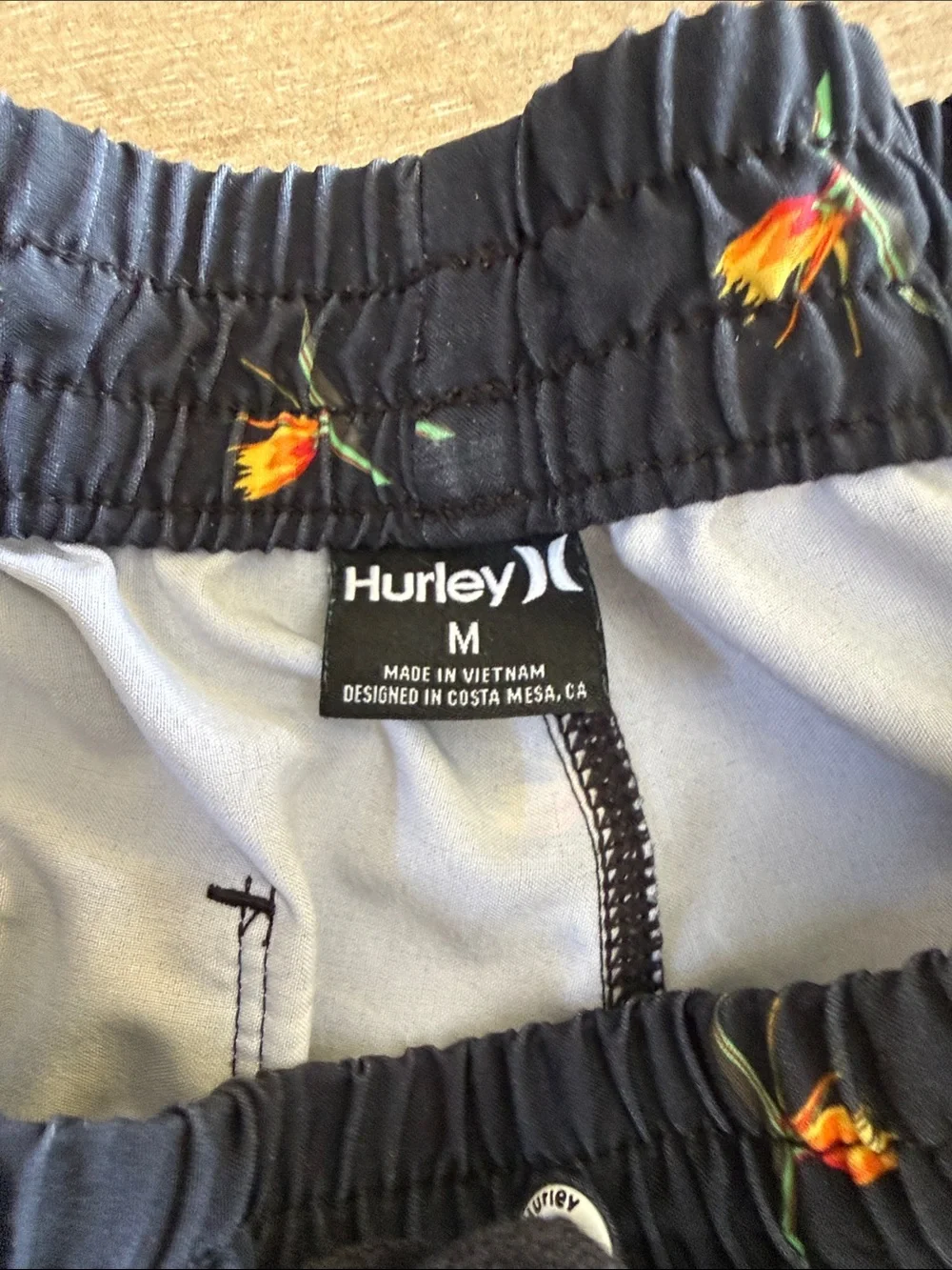 Hurley Black Swim Trunks with Orange Floral Print medium